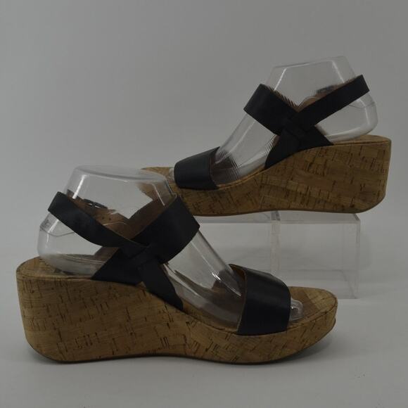 Korks By Kork-Ease Austin Black Leather Wedge Sandals Size 9 - Picture 5 of 16